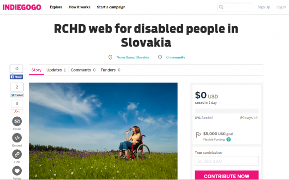RCHD web for disabled people in Slovakia on Indiegogo